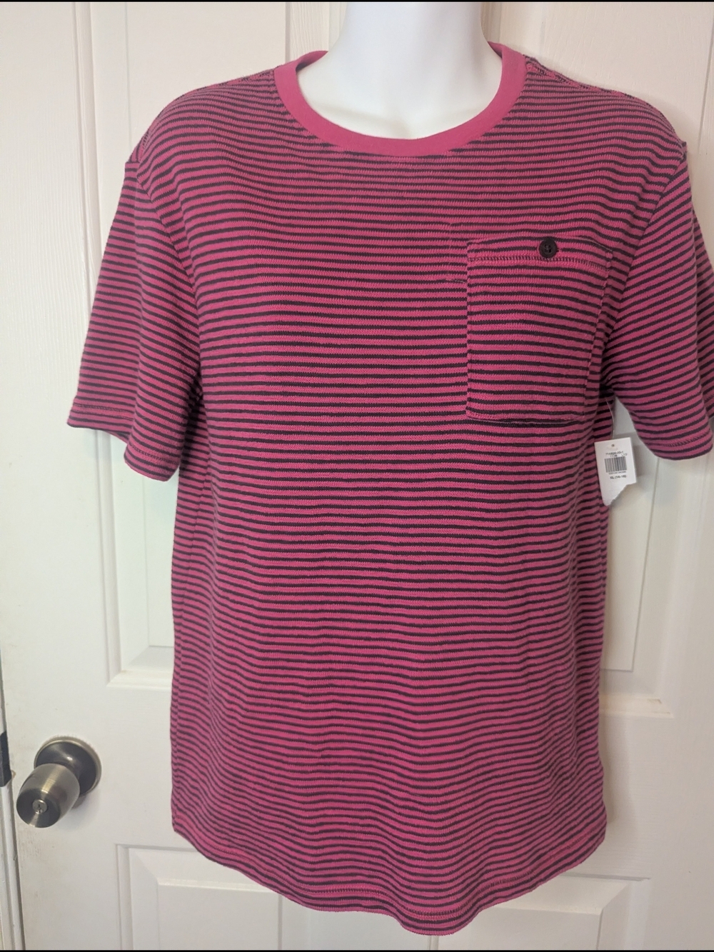 Old Navy Boys XL 14 16 Short Sleeve Textured Striped Pocket Tee Shirt Pink